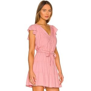 PAIGE Women's Rosalee Mini Dress Tiered Skirt Covered Button in Lipstick - S